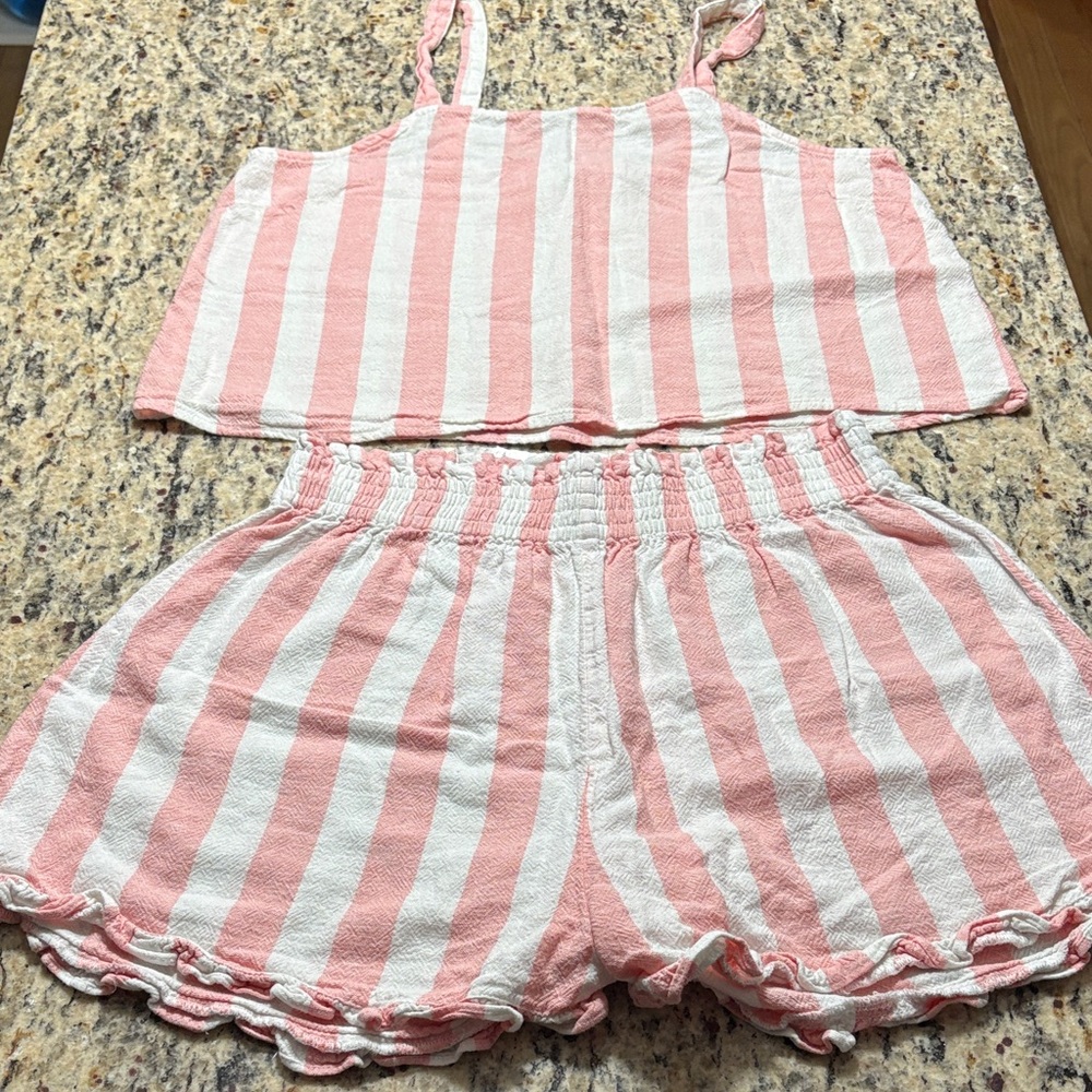Abound Pink and White Striped Pajama Shorts Set